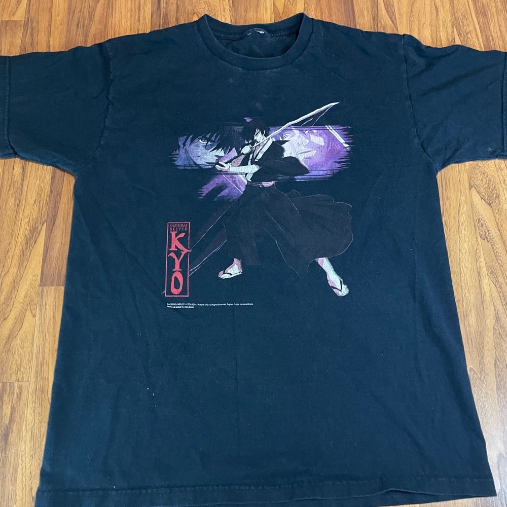 Samurai Deeper Kyo T Shirt Mens Large Black Anime Manga Vintage 2002 Graphic Tee